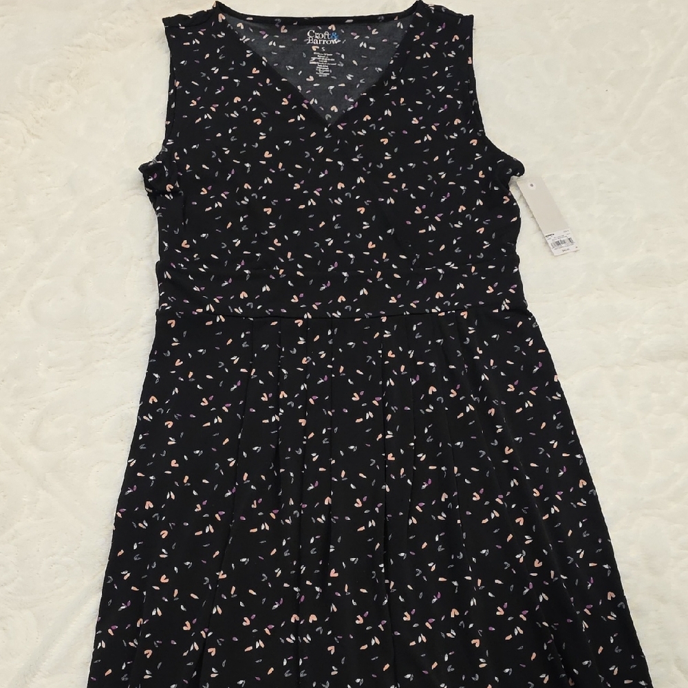 Croft And Barrow Black Midi Dress with Pink Floral Pattern